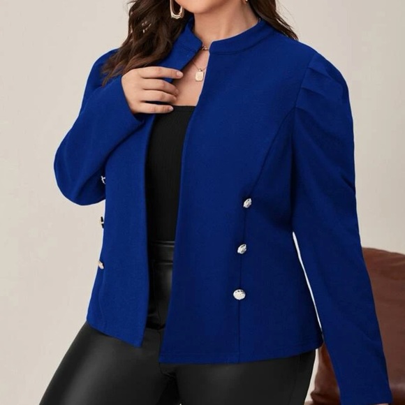 Plus size red puff sleeve jacket - Picture 3 of 13